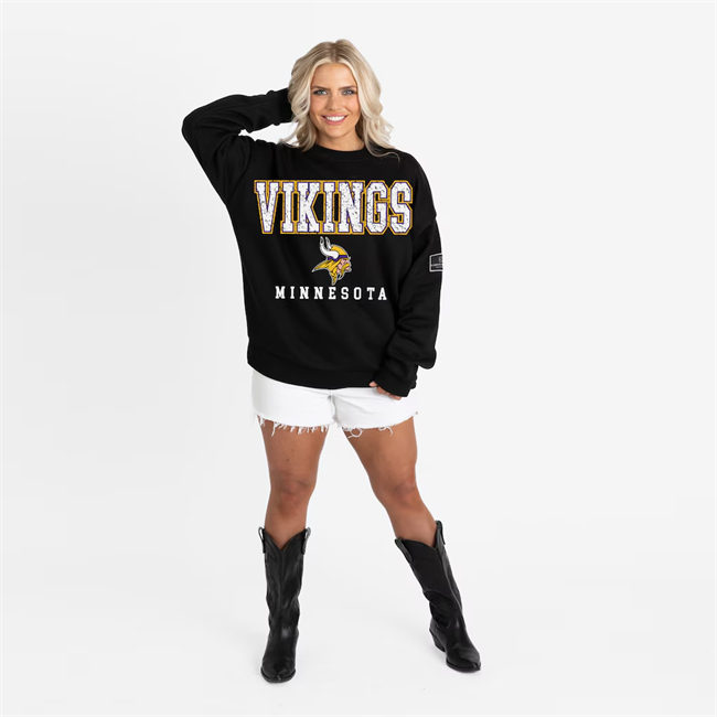 Women's Minnesota Vikings Gameday Couture Black Oversized Level Up Black Label Premium Fleece Sweatshirt(Run Small)